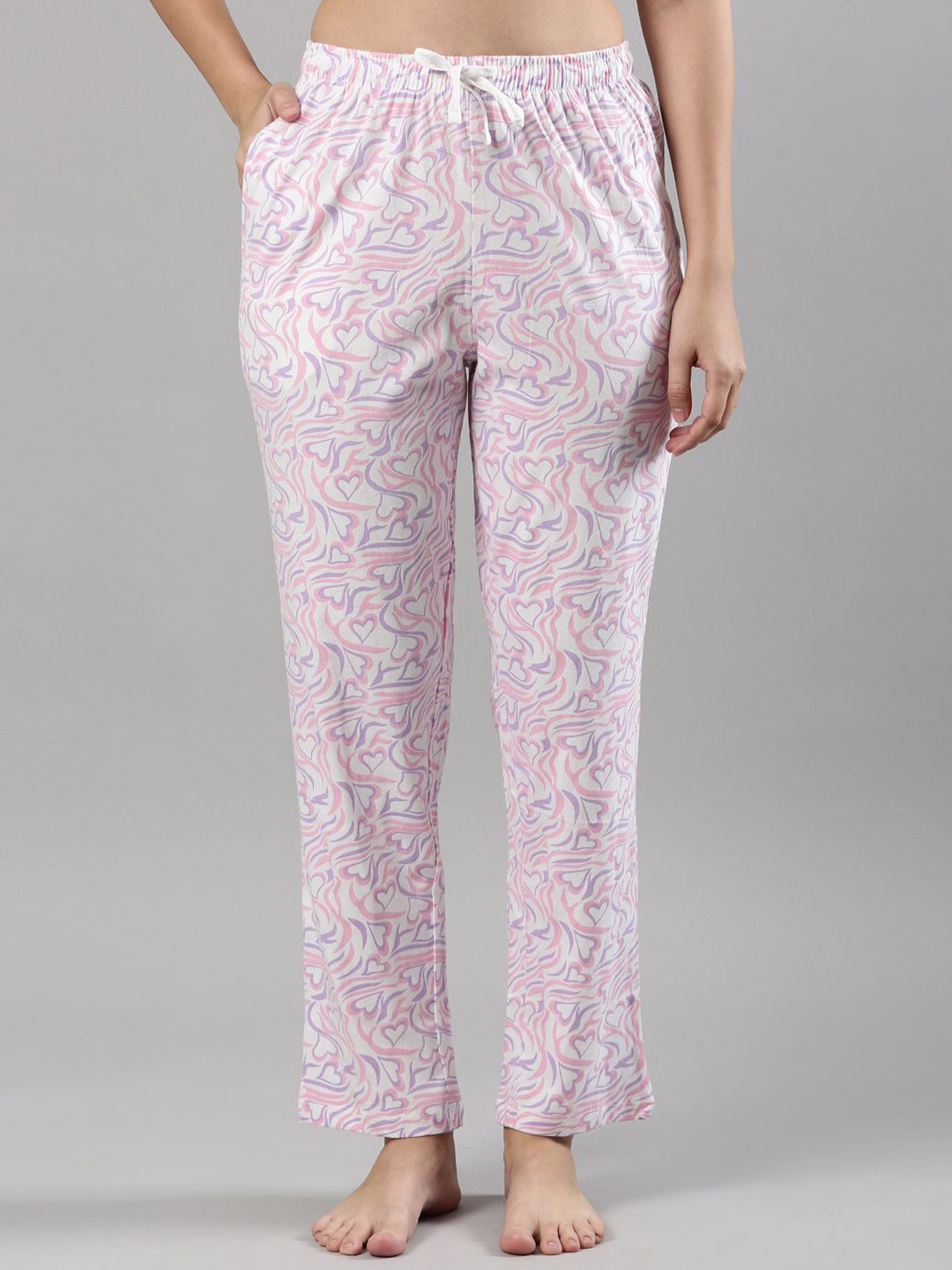 Femmora Women Abstract Printed Mid-Rise Pure Cotton Lounge Pants