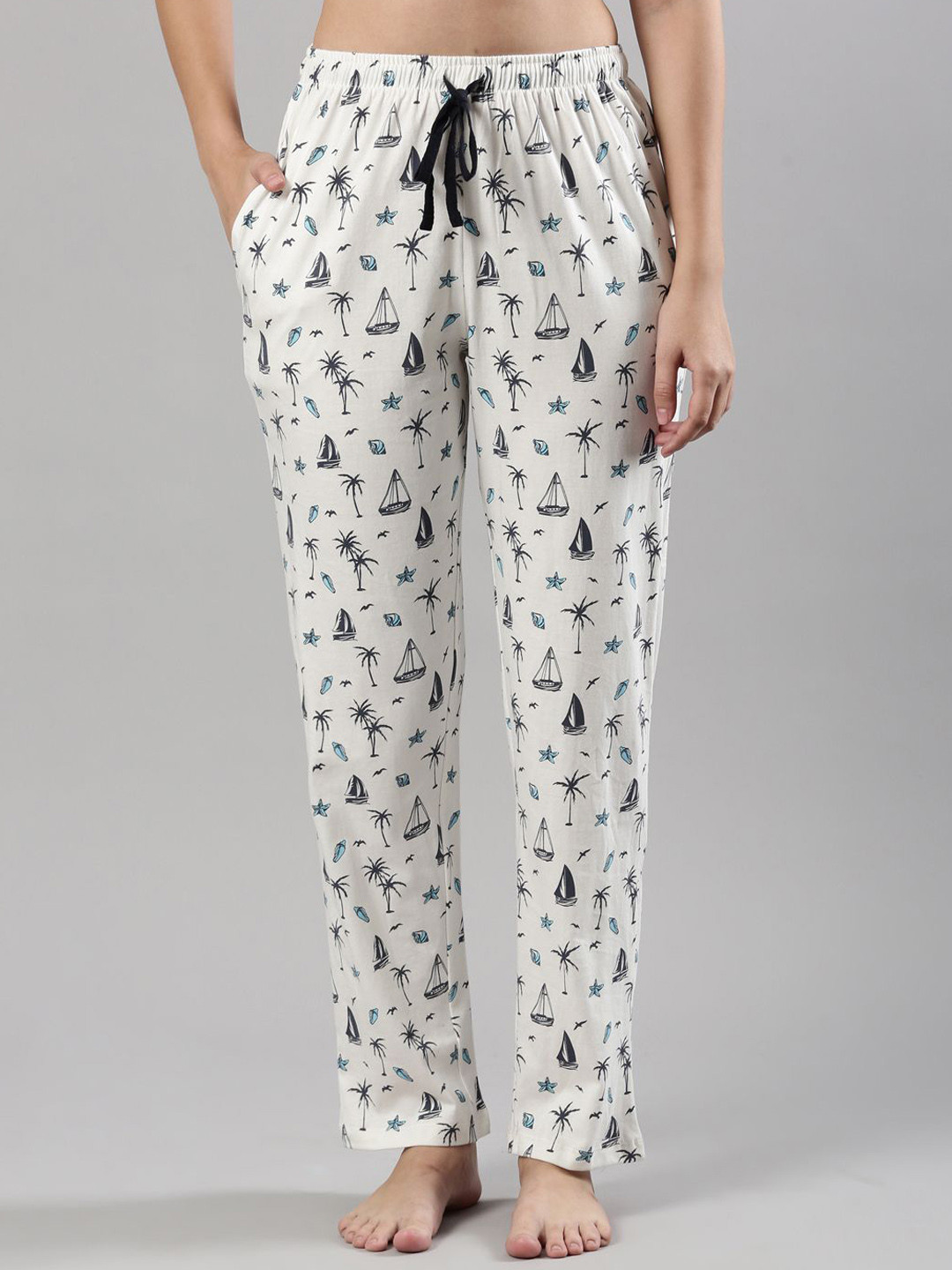Femmora Women Abstract Printed Mid-Rise Pure Cotton Lounge Pants
