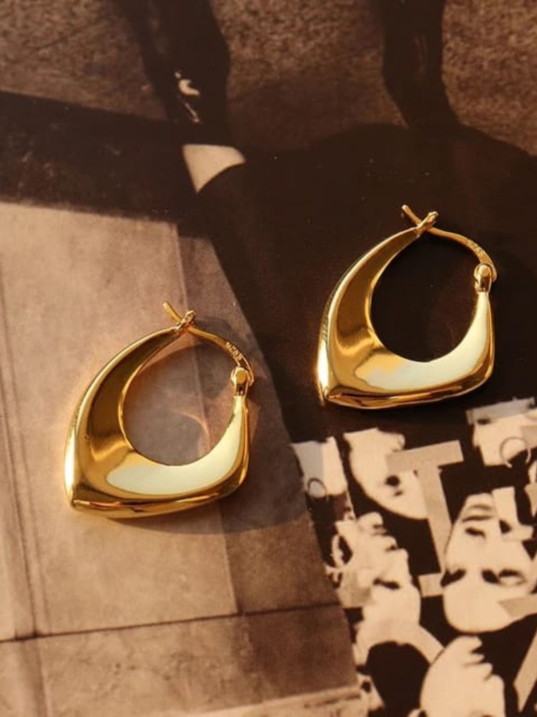 KRYSTALZ Gold-Plated Stainless Steel Quirky Antique Hoop Earrings