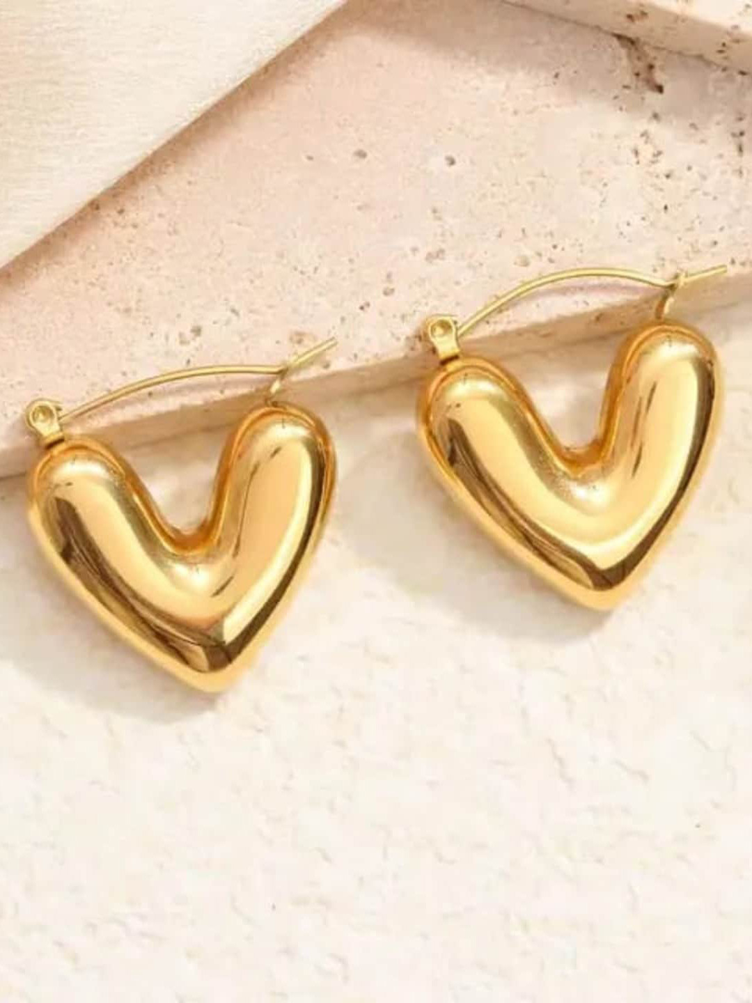 KRYSTALZ Gold-Plated Stainless Steel Heart Shaped Antique Half Hoop Earrings