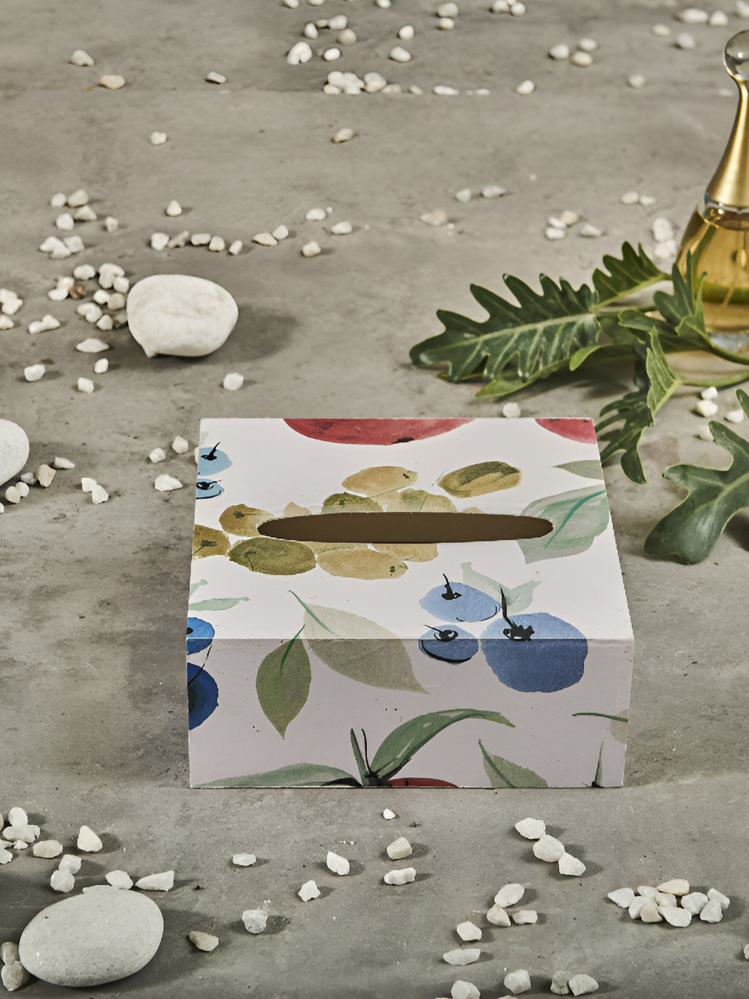 A Tiny Mistake White & Blue Wooden Printed Wood Tissue Box