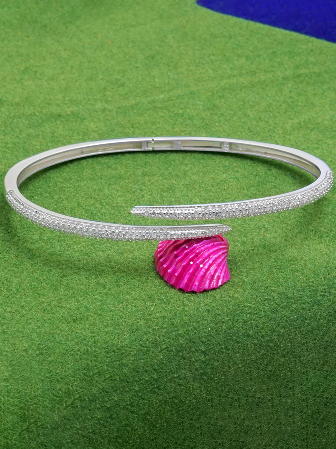 925 SILLER Silver Cubic Zirconia Rhodium-Plated Bangle-Style Bracelet