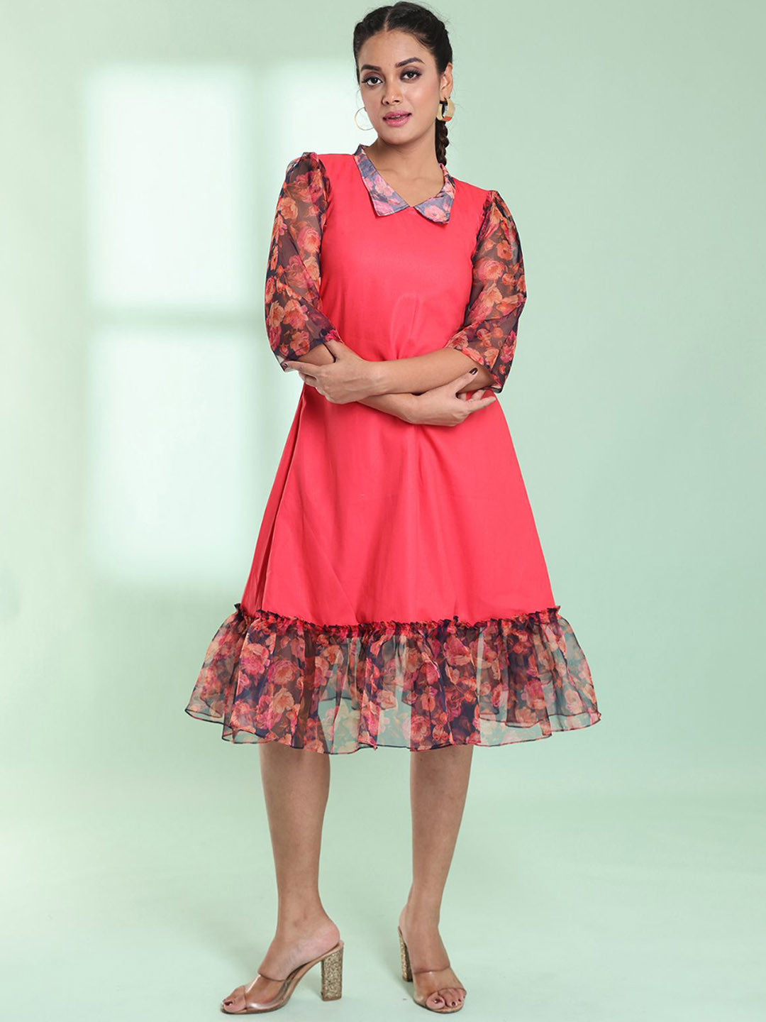 Charukriti Layered Cotton A-Line Midi Dress With Ruffle