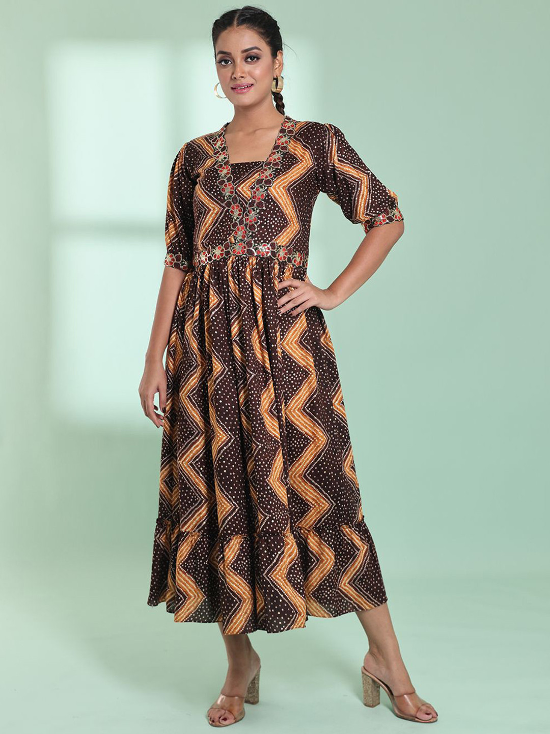 Charukriti Bandhini Printed Maxi Ethnic Dresses