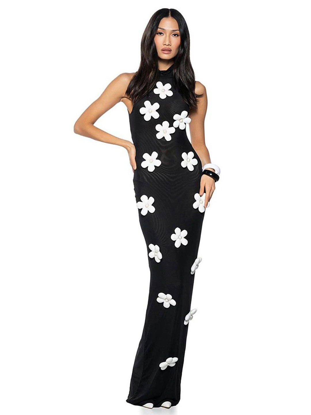 MIAKEE Floral Applique Maxi Dress