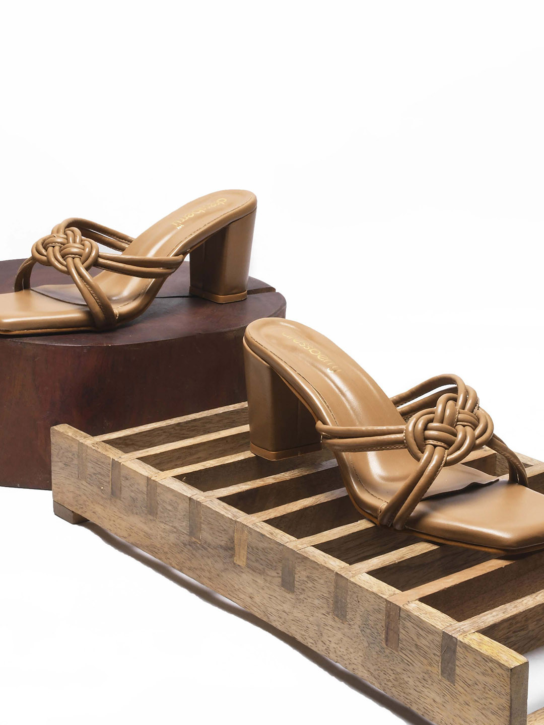 DressBerry Coffee Brown Open Toe Block Heels