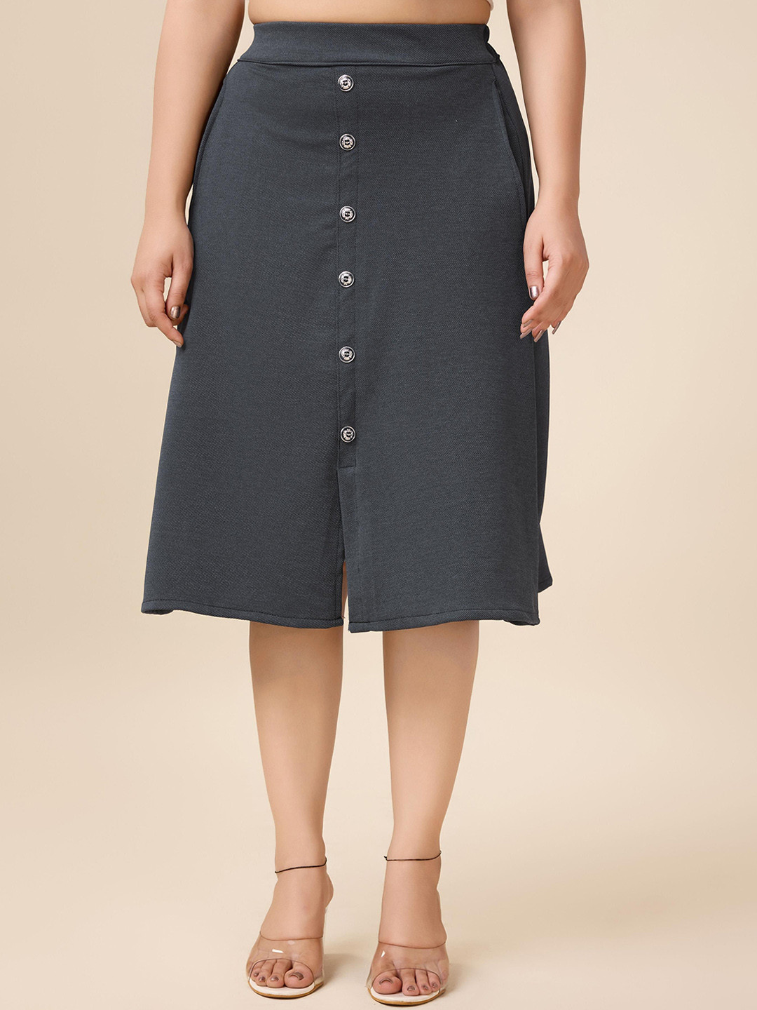 Areca Designer Denim Cotton A-Line Knee Length Skirt