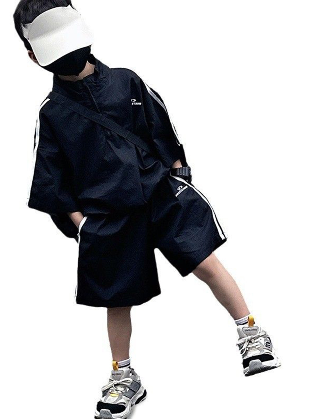 StyleCast x Revolte Boys Black & White High Neck Striped Shirt with Shorts
