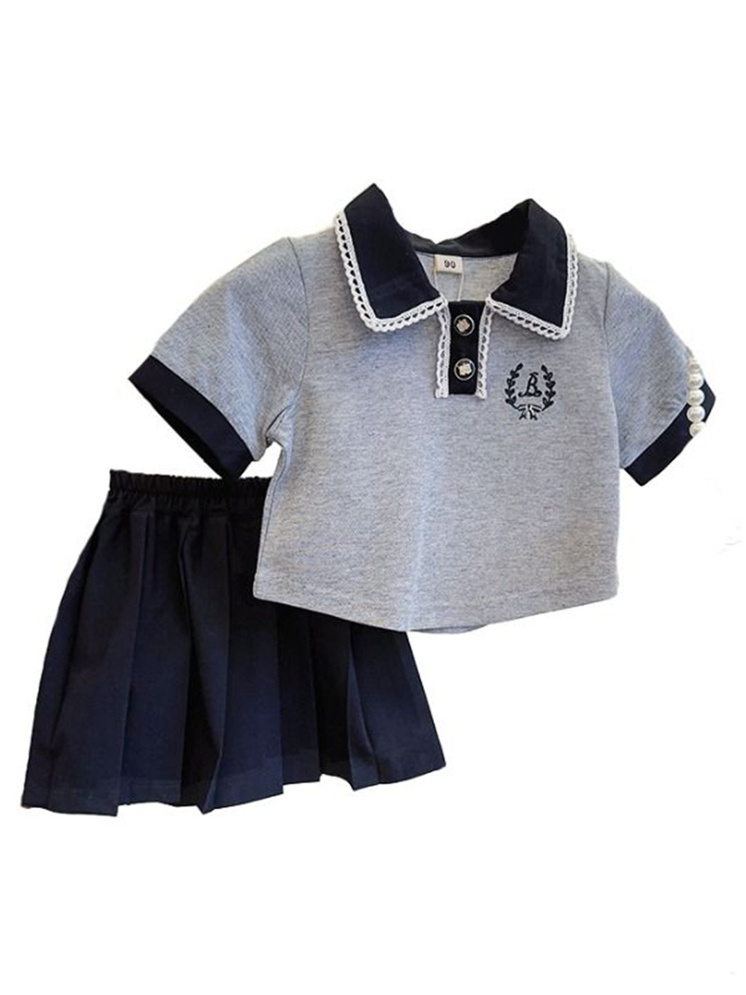 StyleCast x Revolte Girls Black & Grey Polo Collar T-shirt & Shorts