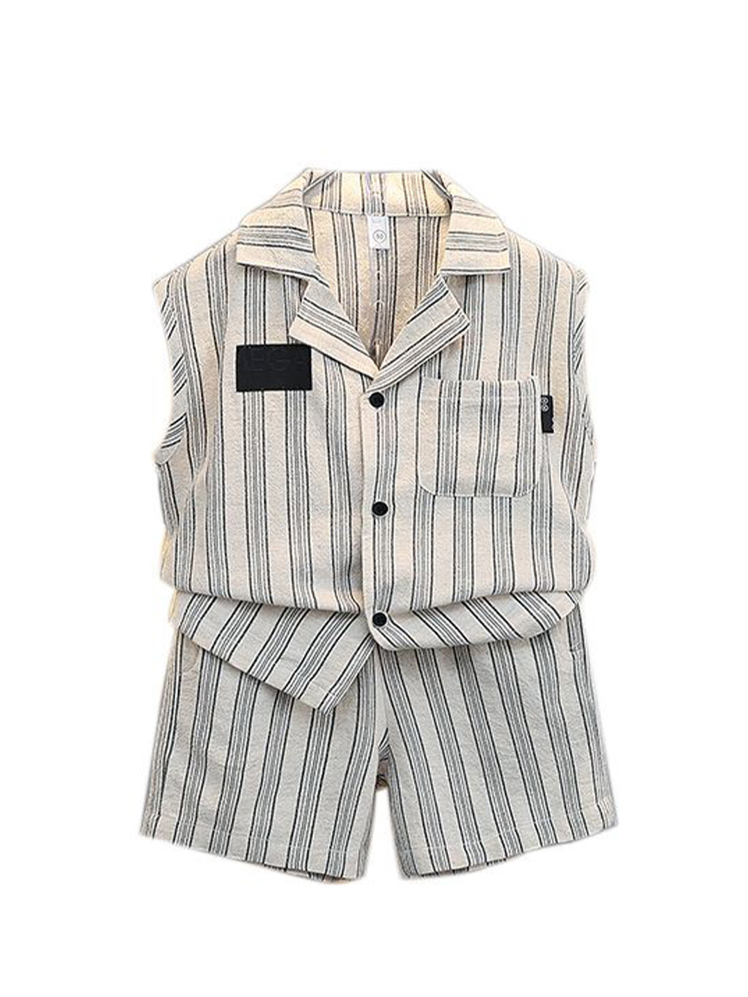 StyleCast x Revolte Boys Beige & White Striped Sleeveless Shirt with Shorts