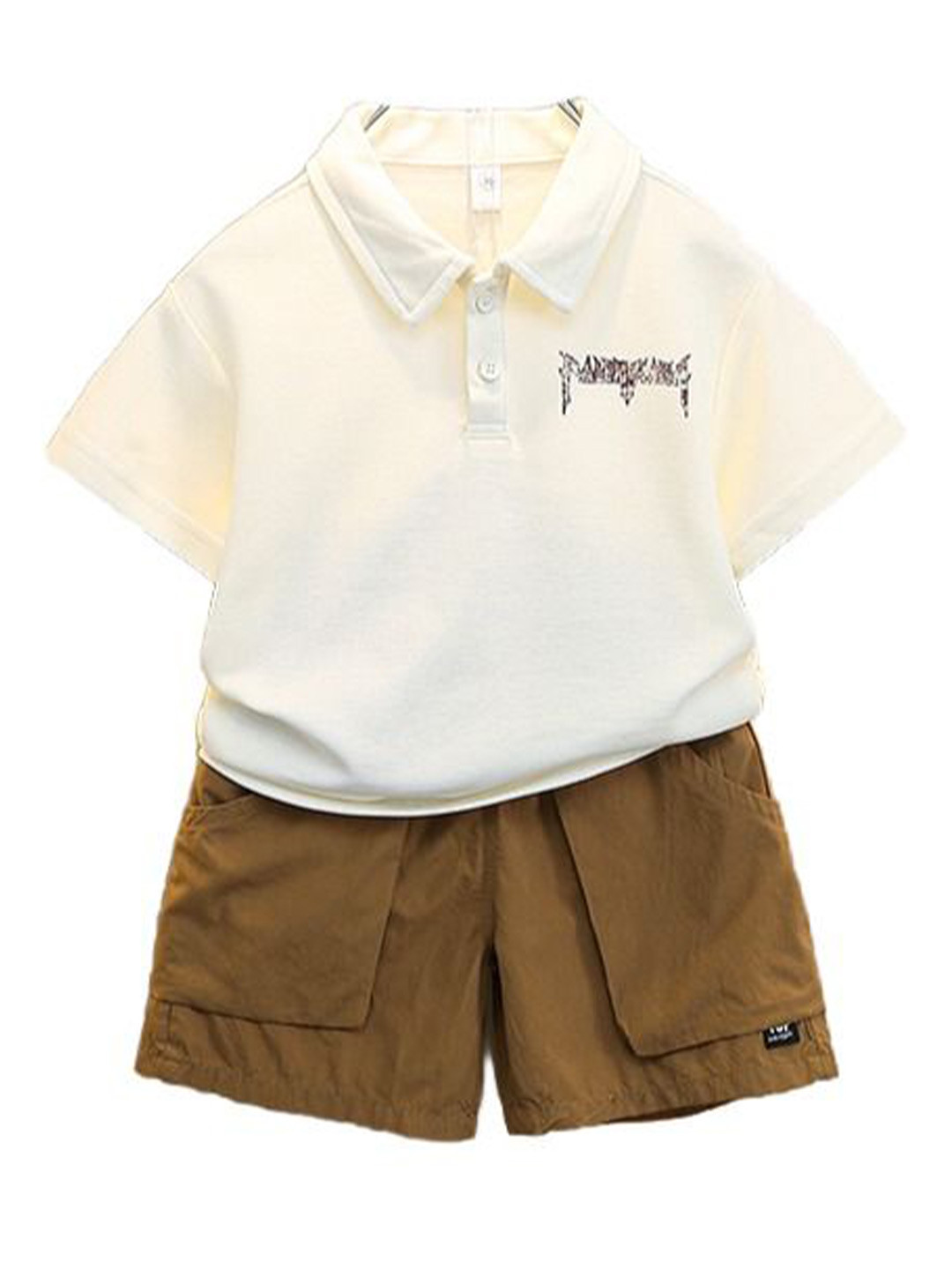 StyleCast x Revolte Boys Cream Coloured Printed Polo Collar T-shirt with Shorts