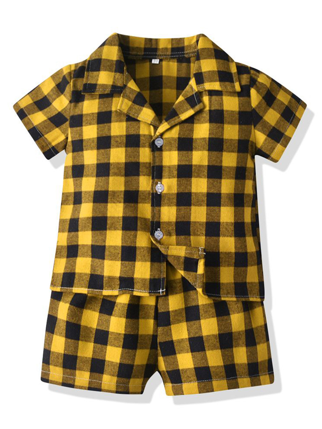 StyleCast x Revolte Kids Yellow & Black Checked Shirt with Shorts