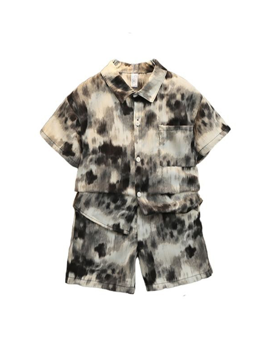 StyleCast x Revolte Boys Black & Cream Coloured Dyed Shirt with Shorts