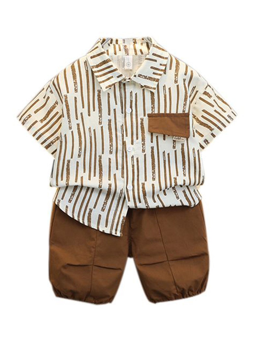 StyleCast x Revolte Boys Coffee Brown & White Printed Pure Cotton Shirt with Shorts