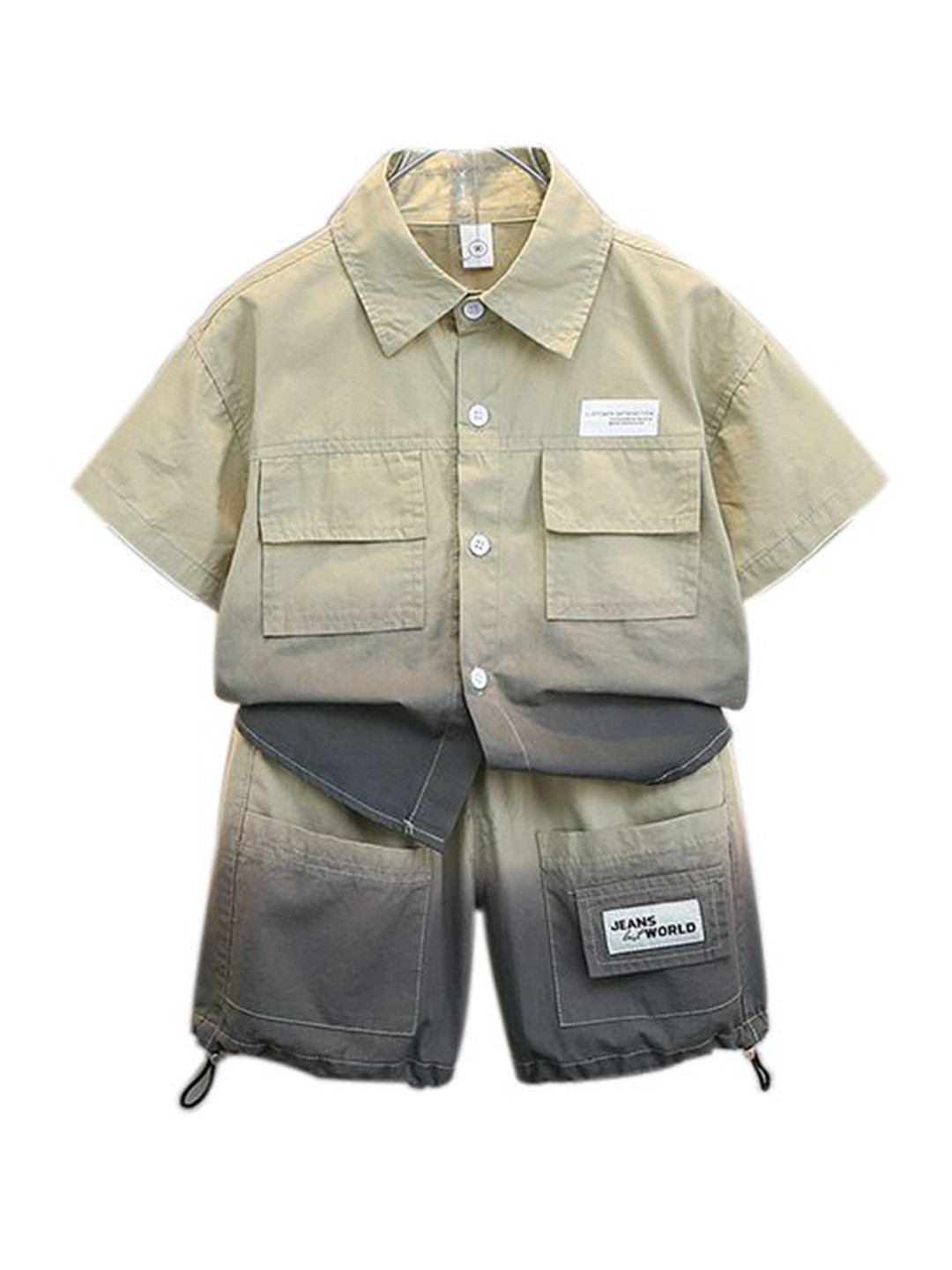 StyleCast x Revolte Boys Khaki Tie & Dye Printed Pure Cotton Shirt With Shorts