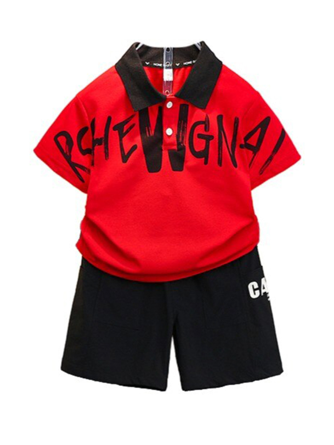 StyleCast x Revolte Boys Red & Black Printed T-shirt with Shorts