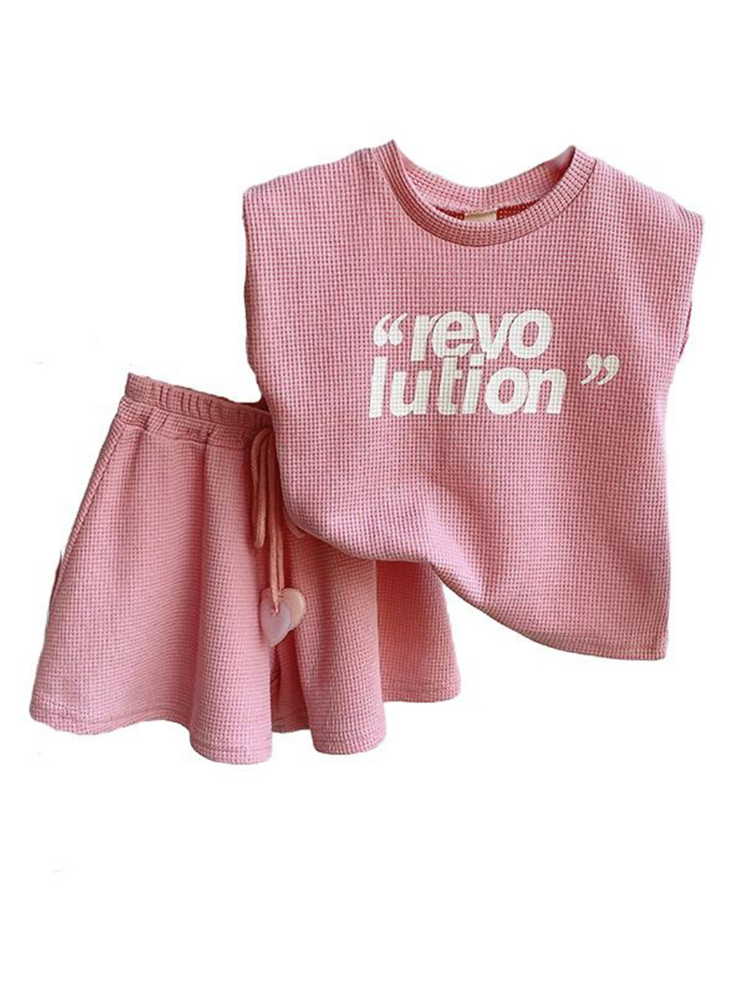 StyleCast x Revolte Girls Typographic Self Design Round Neck Pure Cotton Top with Shorts