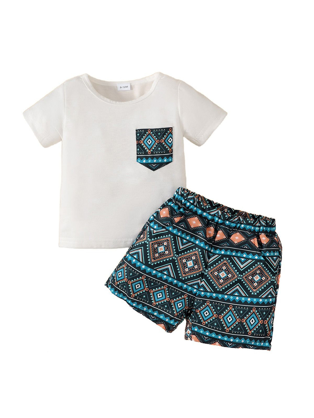 StyleCast x Revolte Kids White & Blue Printed Round Neck T-shirt with Shorts