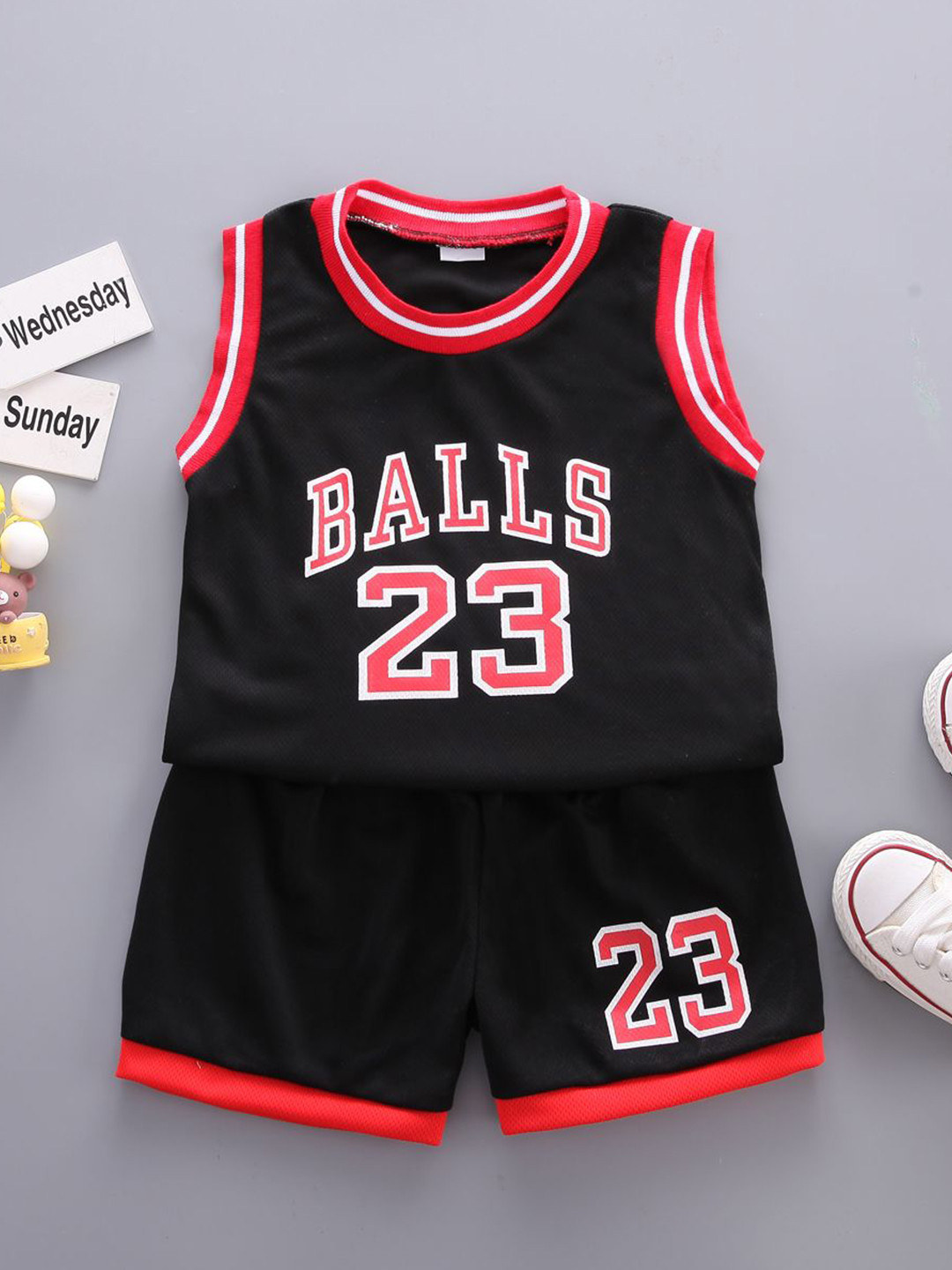 StyleCast x Revolte Boys Black & Red Printed Sleveless T-shirt with Shorts