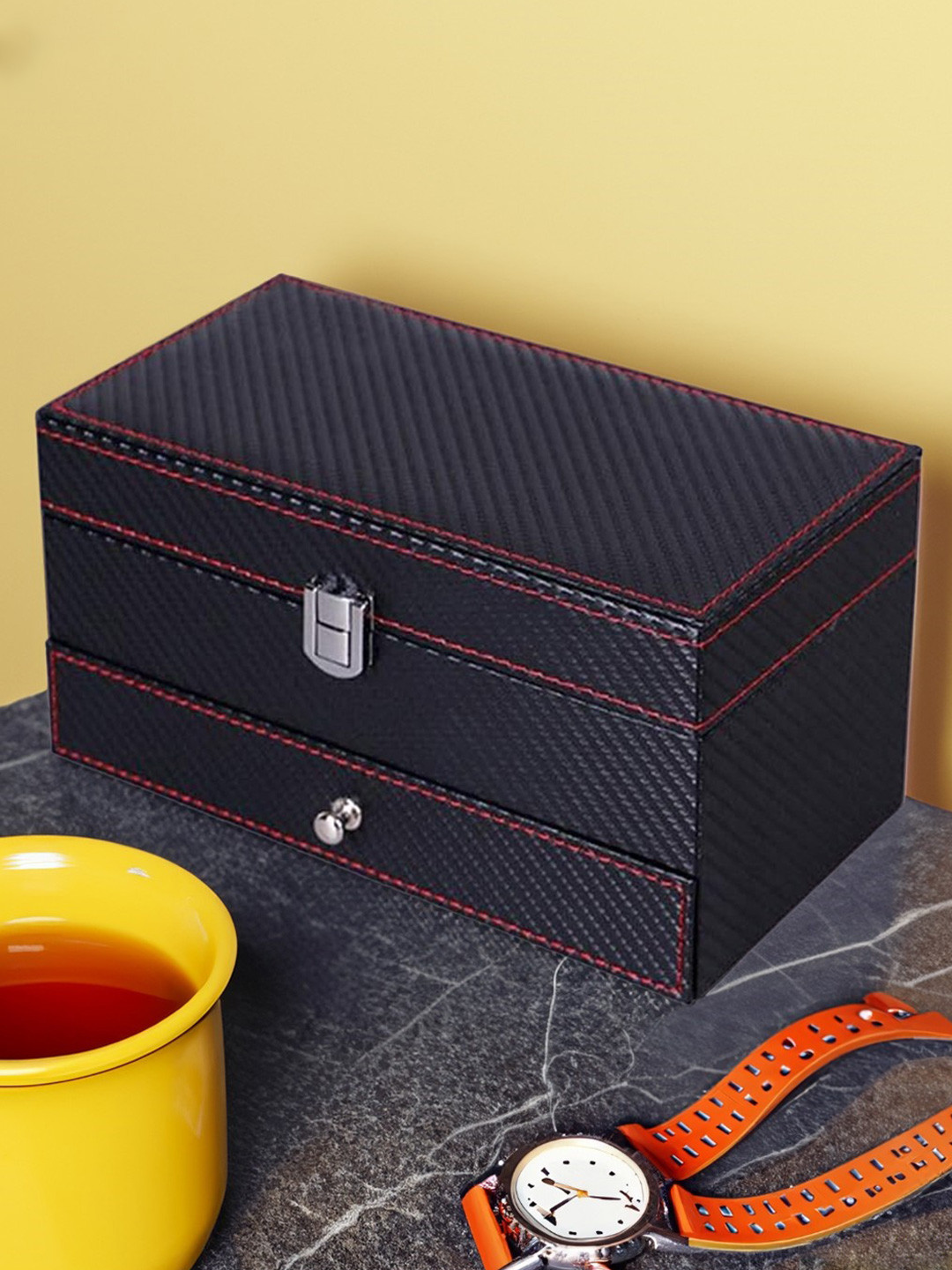 Aura Black Water Resistant  Watch Accessory Organiser Box