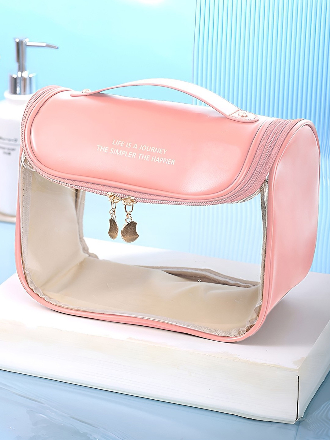 Aura Pink & Transparent Water Resistant Makeup Organizer