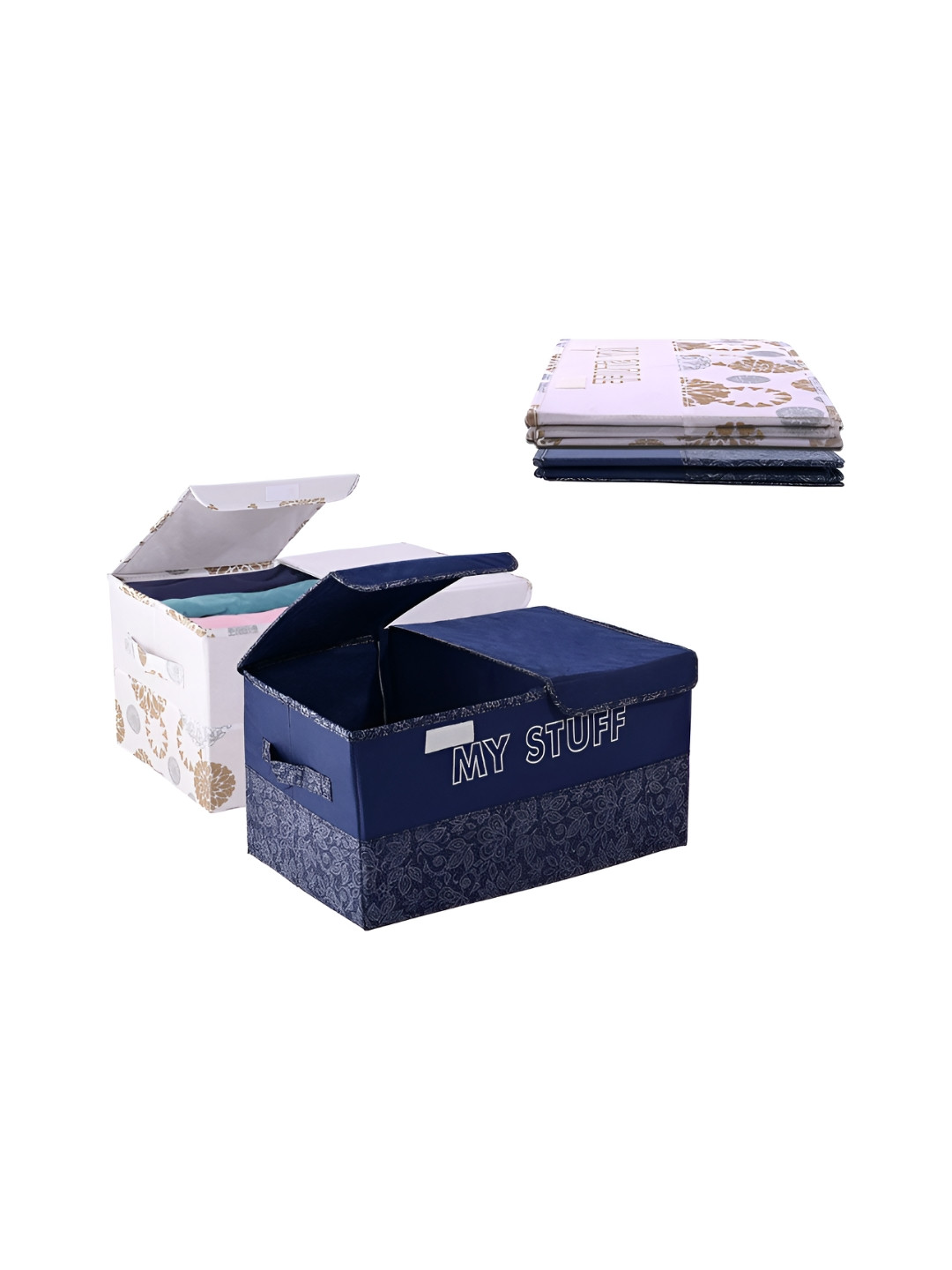 Kuber Industries Navy Blue & White 4 Pieces Printed Regular Drawer Organisers