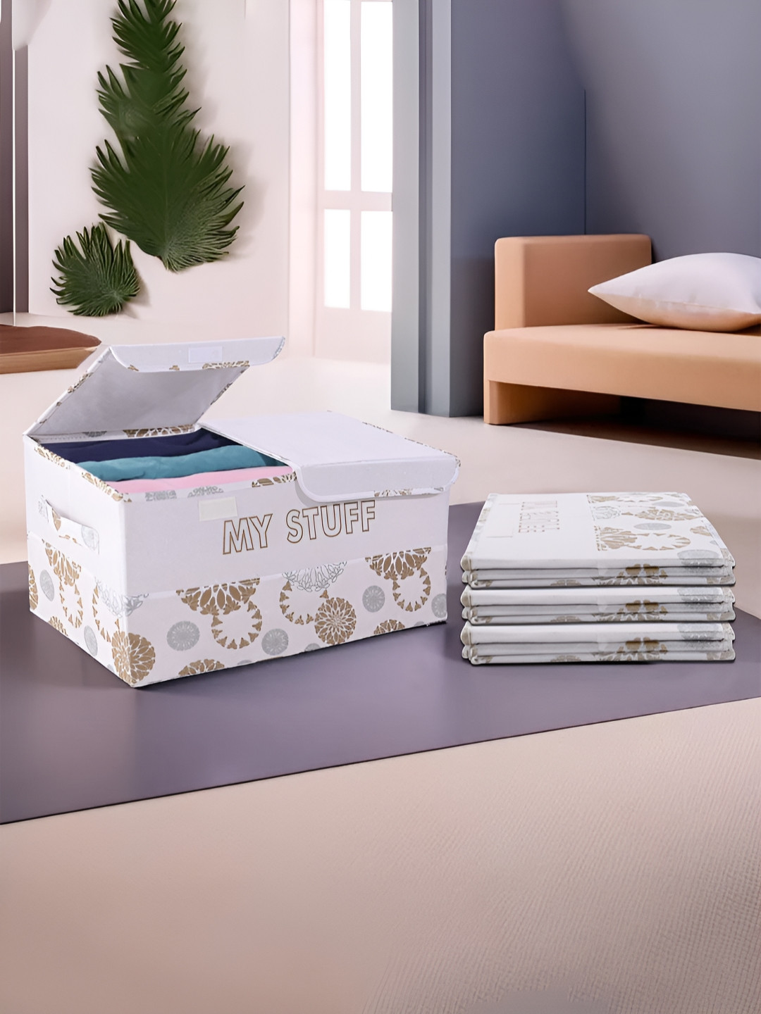 Kuber Industries White 4 Pieces Double Lid Large 2 Compartments Wardrobe Organizer