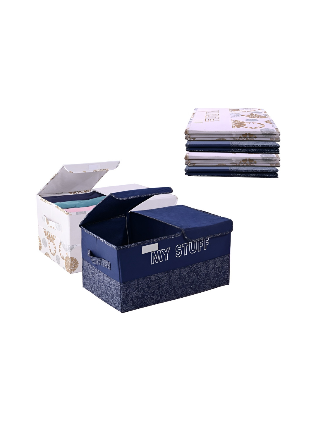 Kuber Industries Navy Blue & White 6 Pieces Printed Drawer Organisers