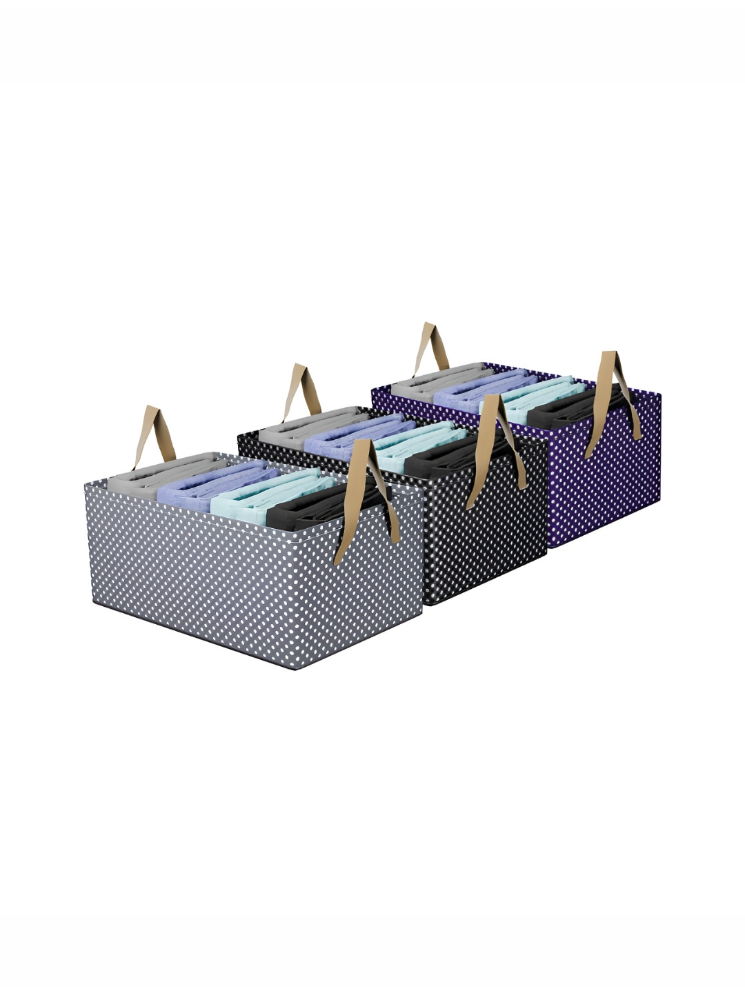 Kuber Industries Blue & Black 3 Pieces Printed Regular Drawer Organisers