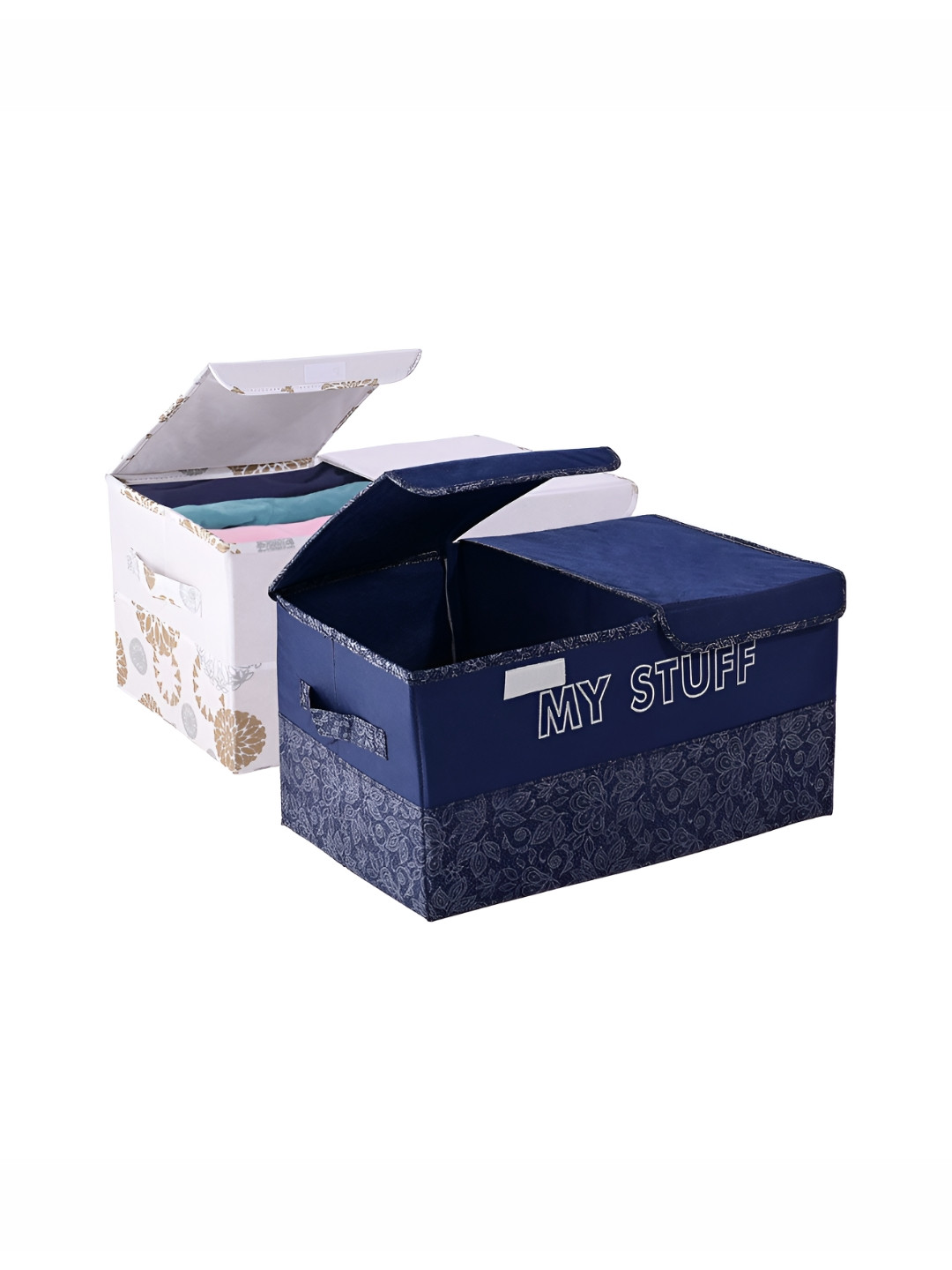 Kuber Industries Navy Blue & White 2 Pieces Printed Drawer Organiser