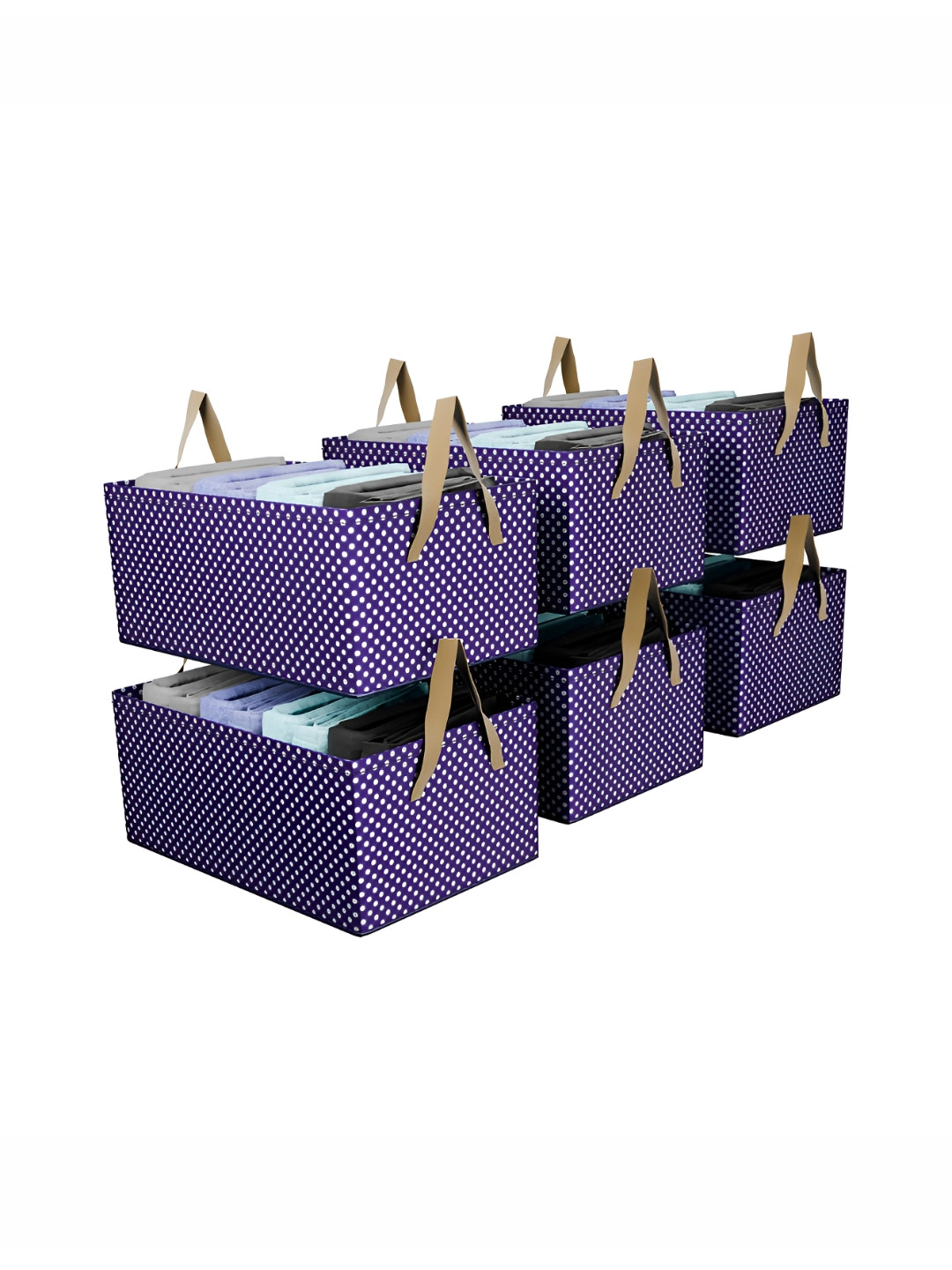 Kuber Industries Blue & White 6 Pieces Polka Dot Printed Drawer Organiser with Handles