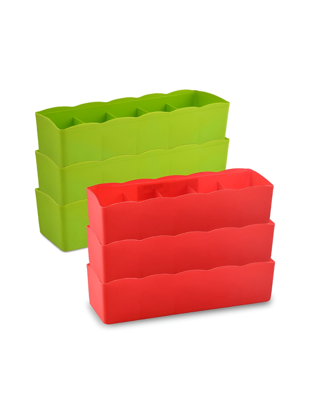 Kuber Industries Red 6 Pieces 5 Grid Drawer & Stationery Organizer