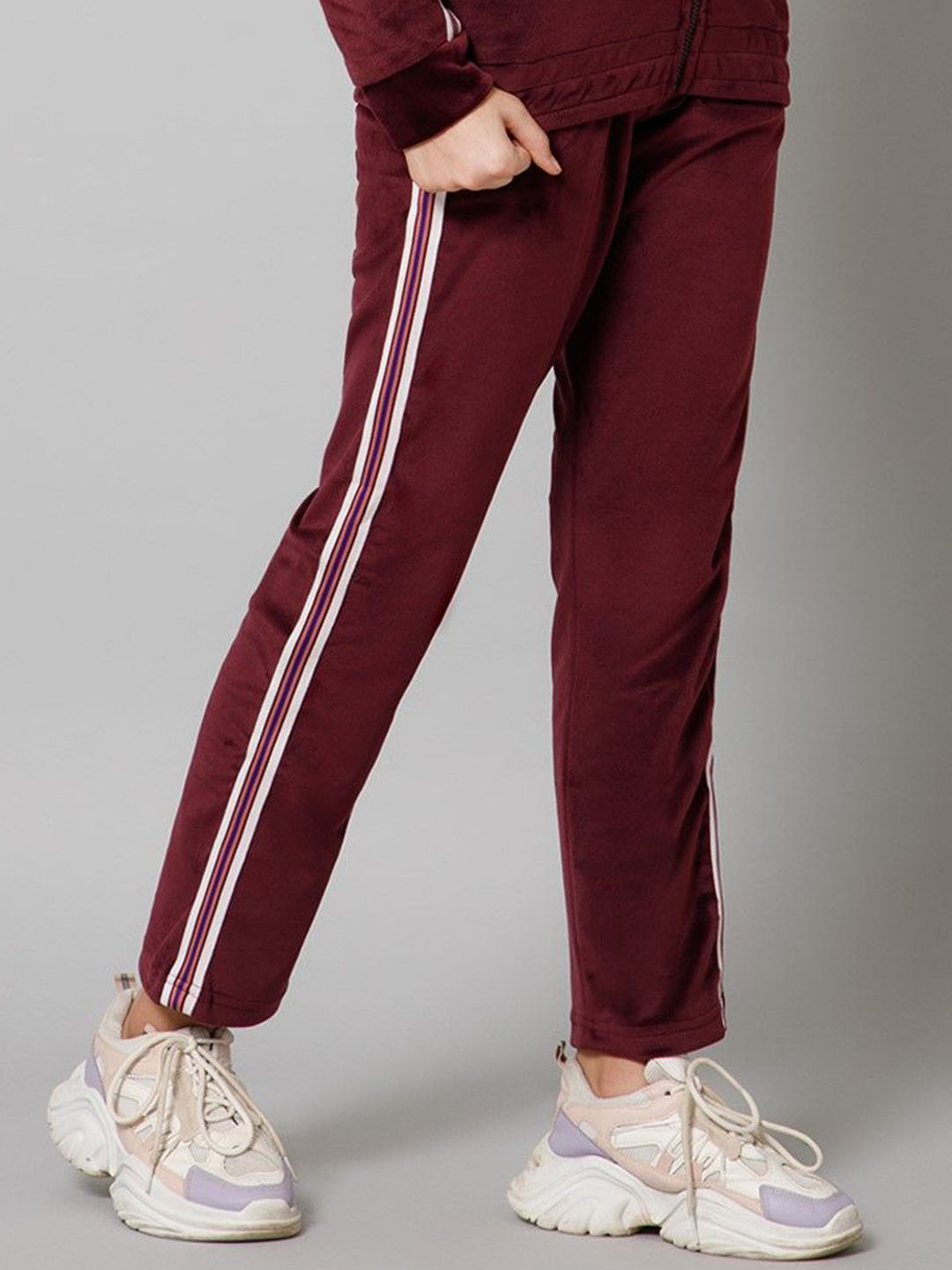 Alan Jones Girls Velvet Side Tapped Track Pant
