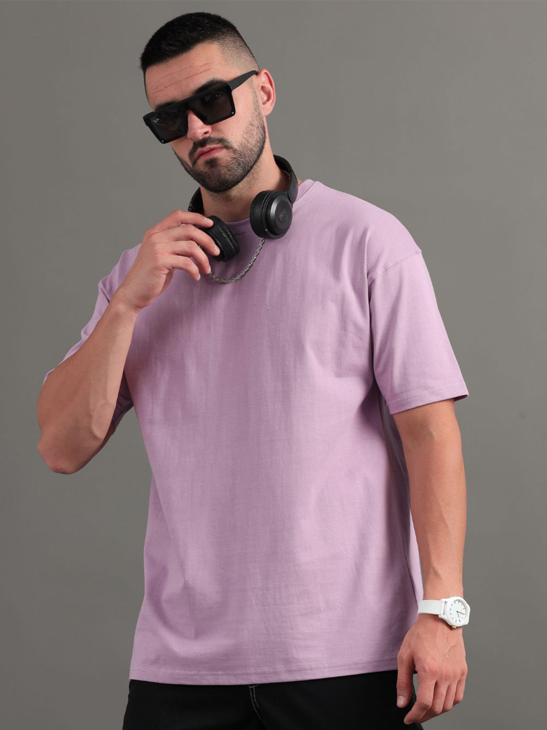 PAUL STREET Unisex Round Neck Bio Finish Oversized Solid T-shirt