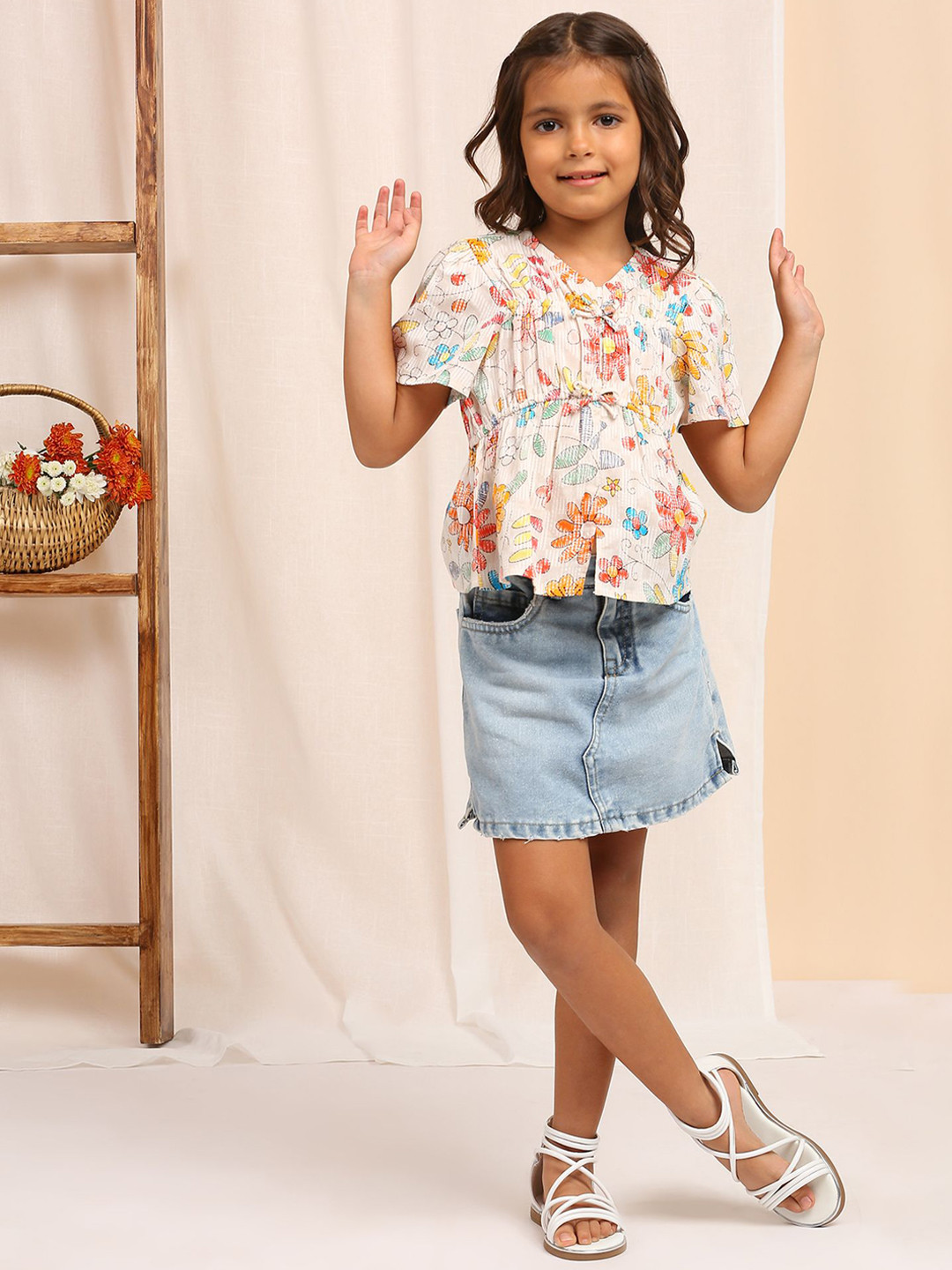 My Milestones Girls Washed Denim Denim Shorts Technology