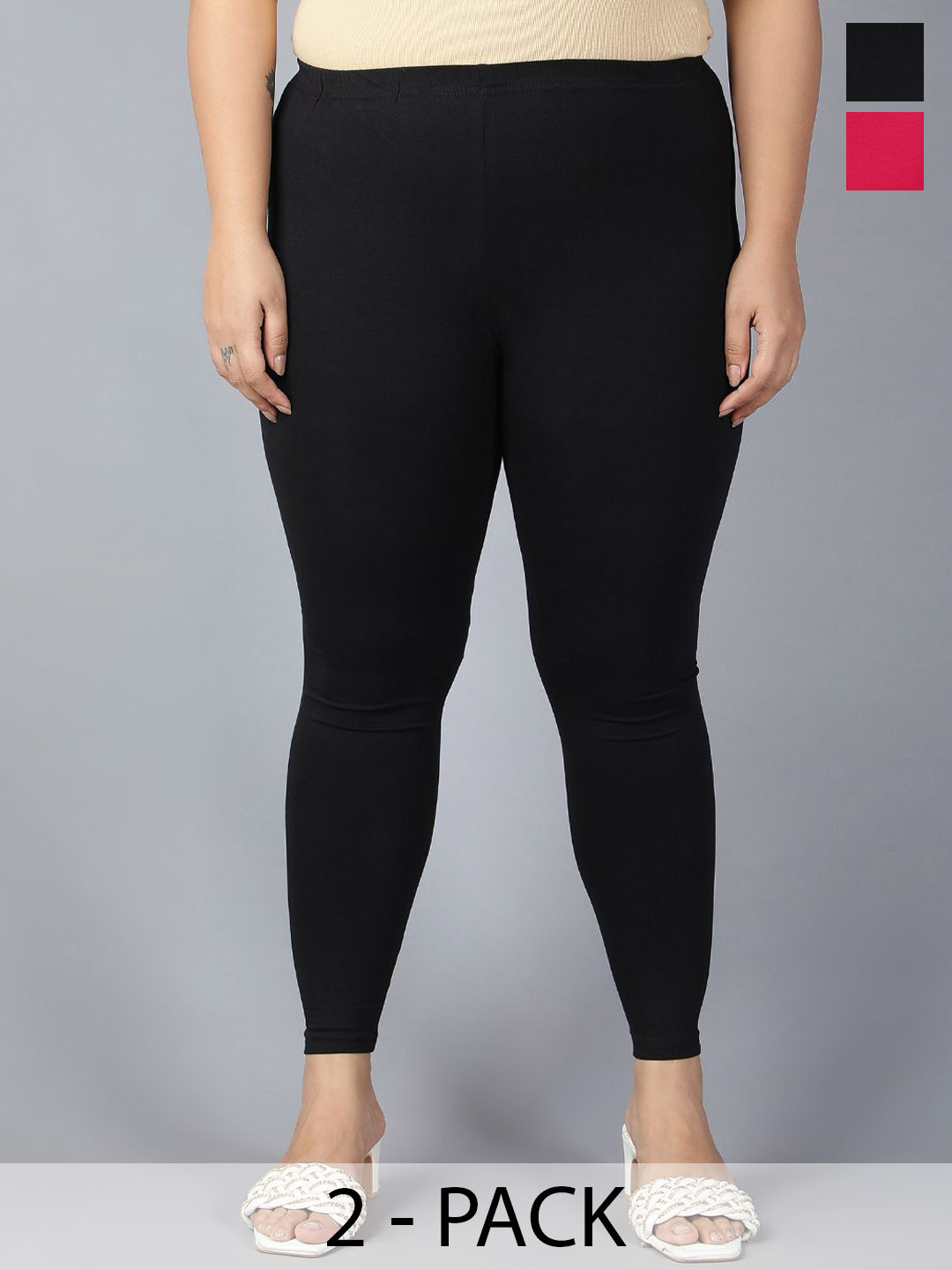 Plus Size Pack Of 2 Ankle-Length Plus Size Leggings Plus Size