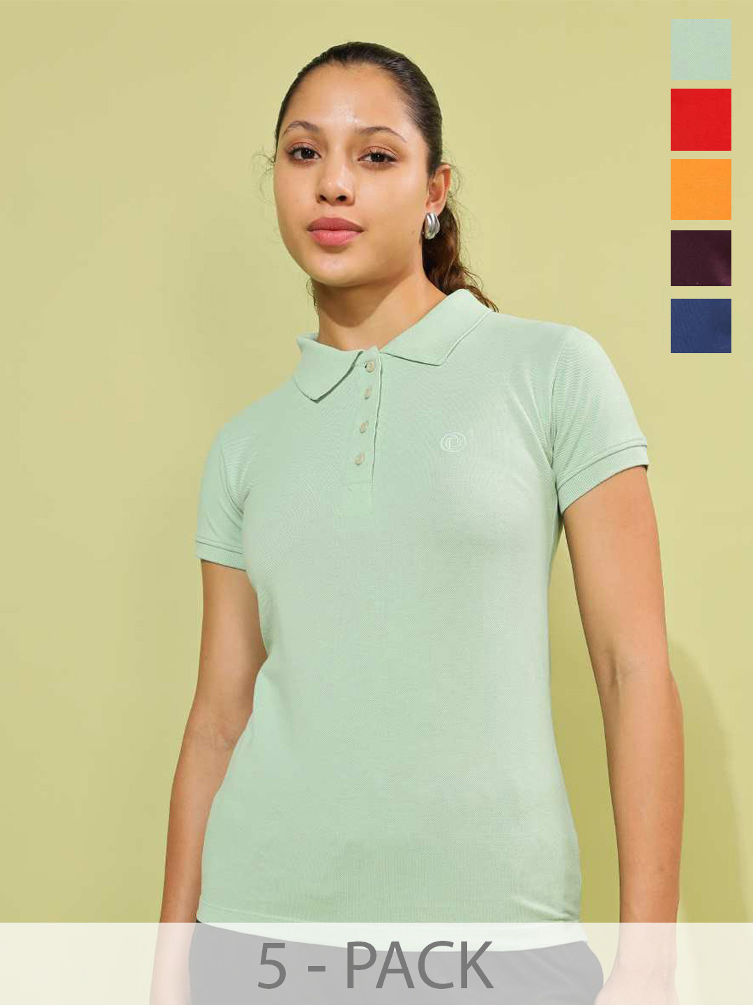 Dollar Women Pack of 5 Rich Cotton Super Soft Solid Collar Neck Polo Tshirt