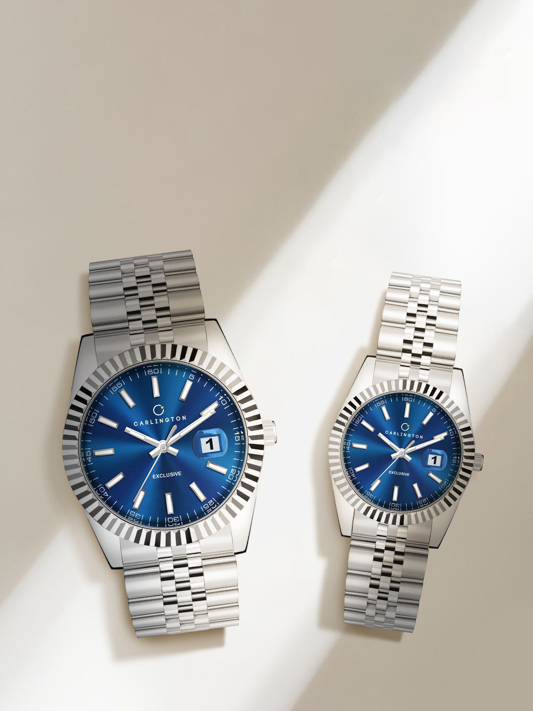 CARLINGTON Unisex His and Her Bracelet Style Straps Analogue Watch 8811 Steel Blue M +8811