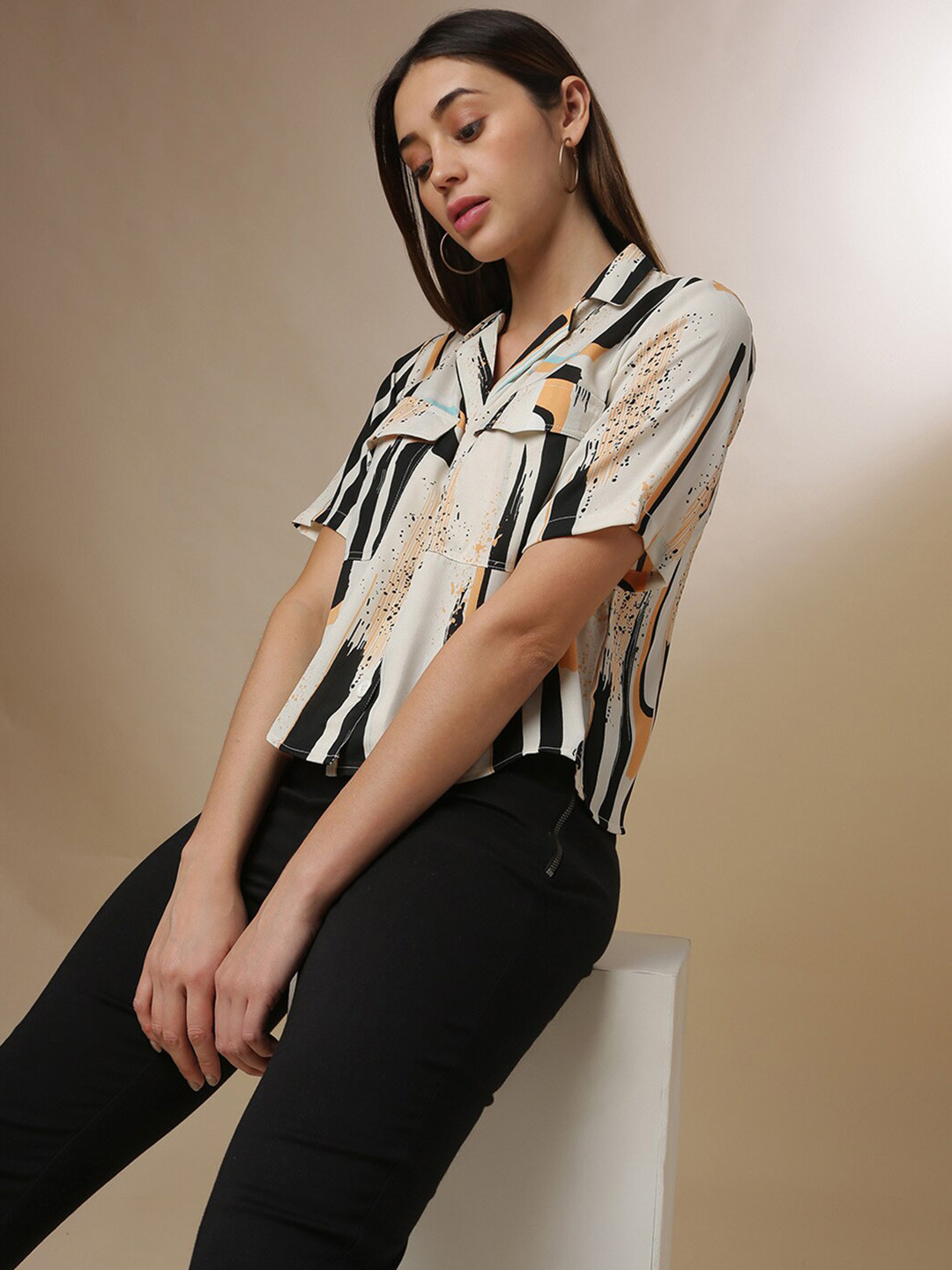 PINACOLADA Print Tie-Up Neck Cotton Top
