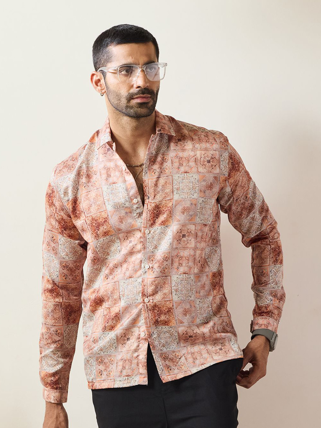 MR BUTTON Men Abstract Printed Spread Collar Casual Shirt