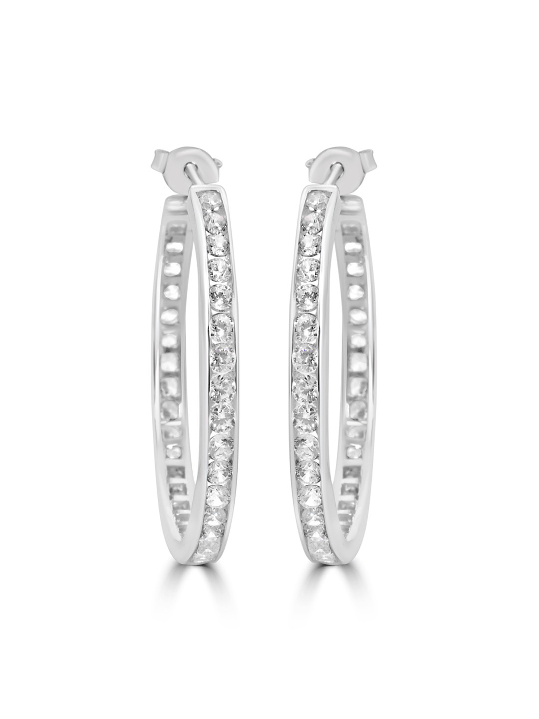 925 SILLER 925 Sterling Silver Round Huggie Textured Hoop Earrings