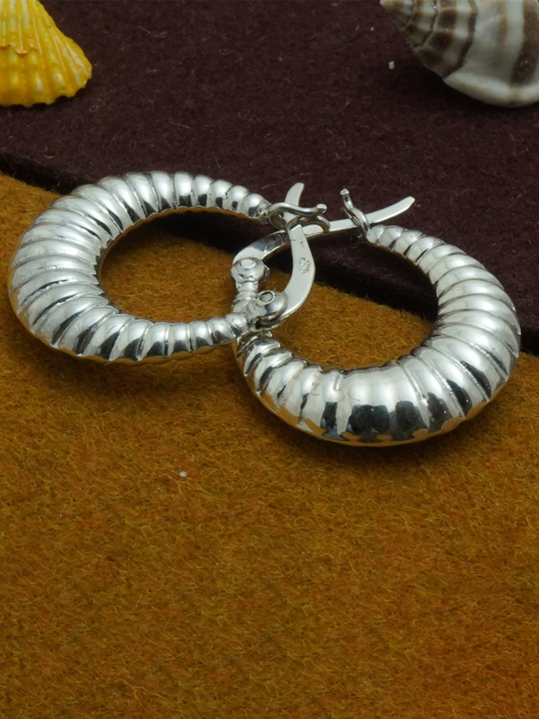 925 SILLER 925 Sterling Silver Croissant Chunky Silver Hoops Earrings