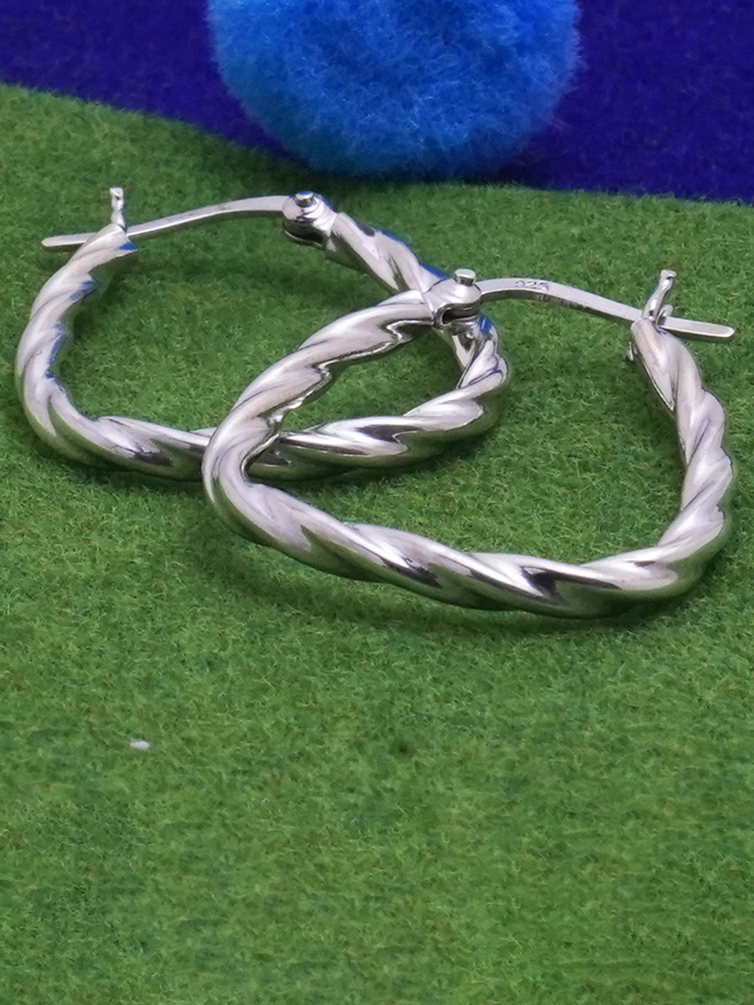 925 SILLER 925 Sterling Silver Oval Shaped Twisted Curved Hoop Earrings