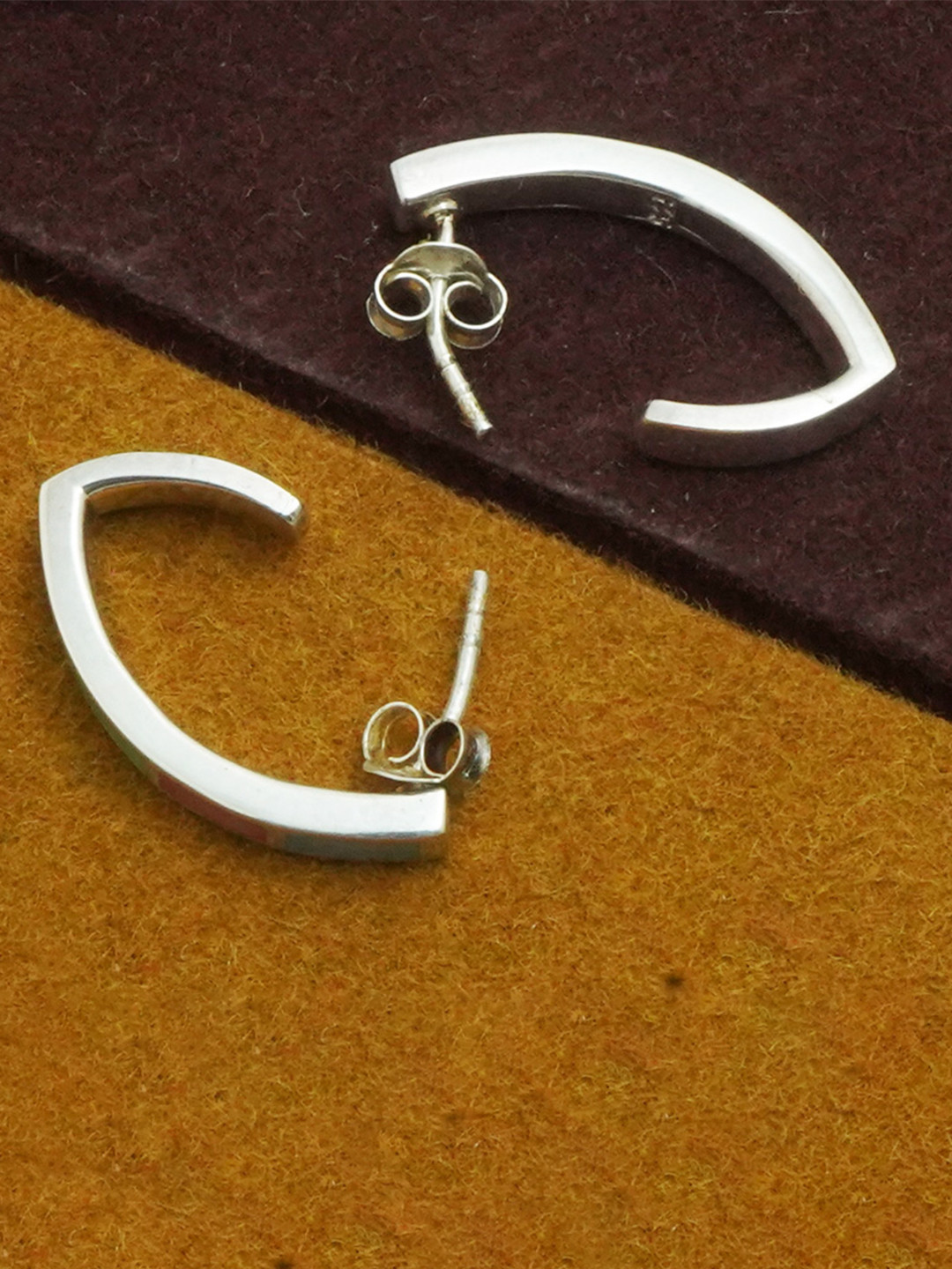 925 SILLER 925 Sterling Silver C Shape Hoop Contemporary Earrings