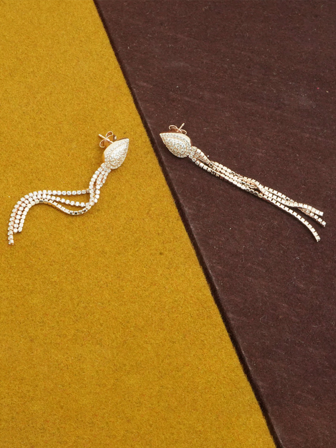 925 SILLER 925 Pure Silver 3 Strands Rose Gold Plated Stone Dangle Earrings