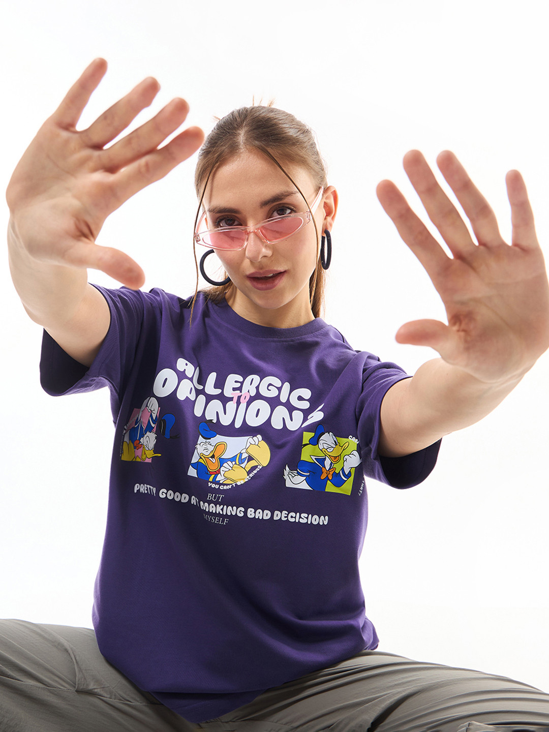 Bewakoof Heavy Duty 1.0 Women Skipper Blue Allergic To Opinion Graphic Printed Oversized T-shirt