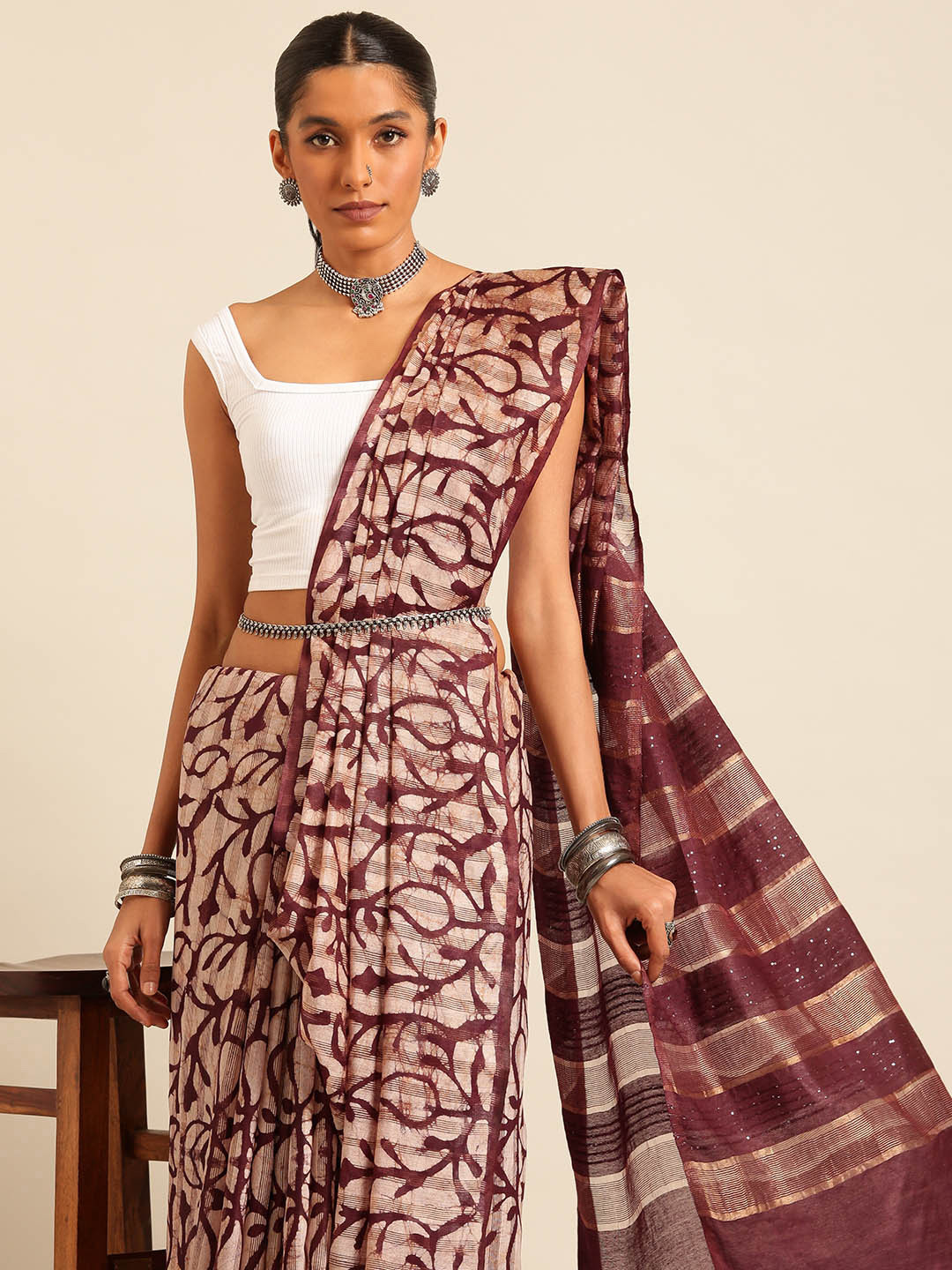 Taavi Batik Handloom Block Print Saree