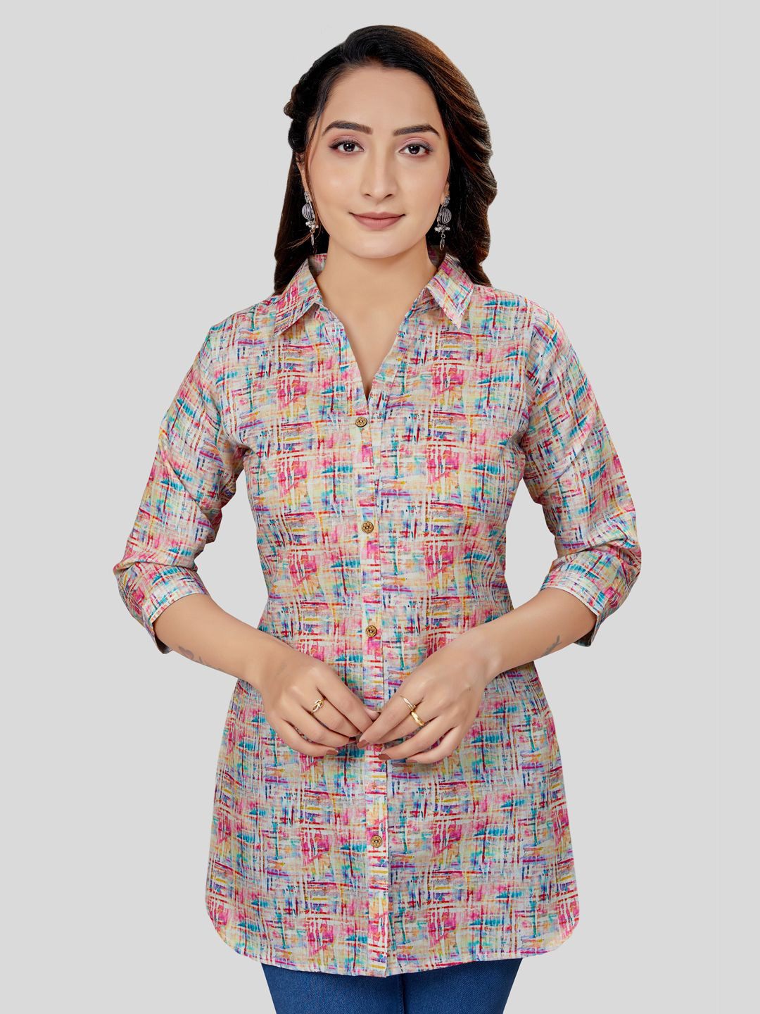 Saree Swarg Quirky Printed Shirt Collar Kurti
