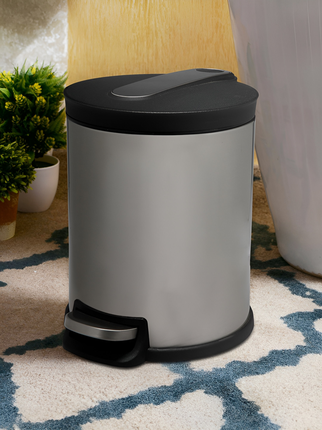 OBSESSIONS  Metallic & Black Self-Design Stainless Steel Dustbins 5 Litre