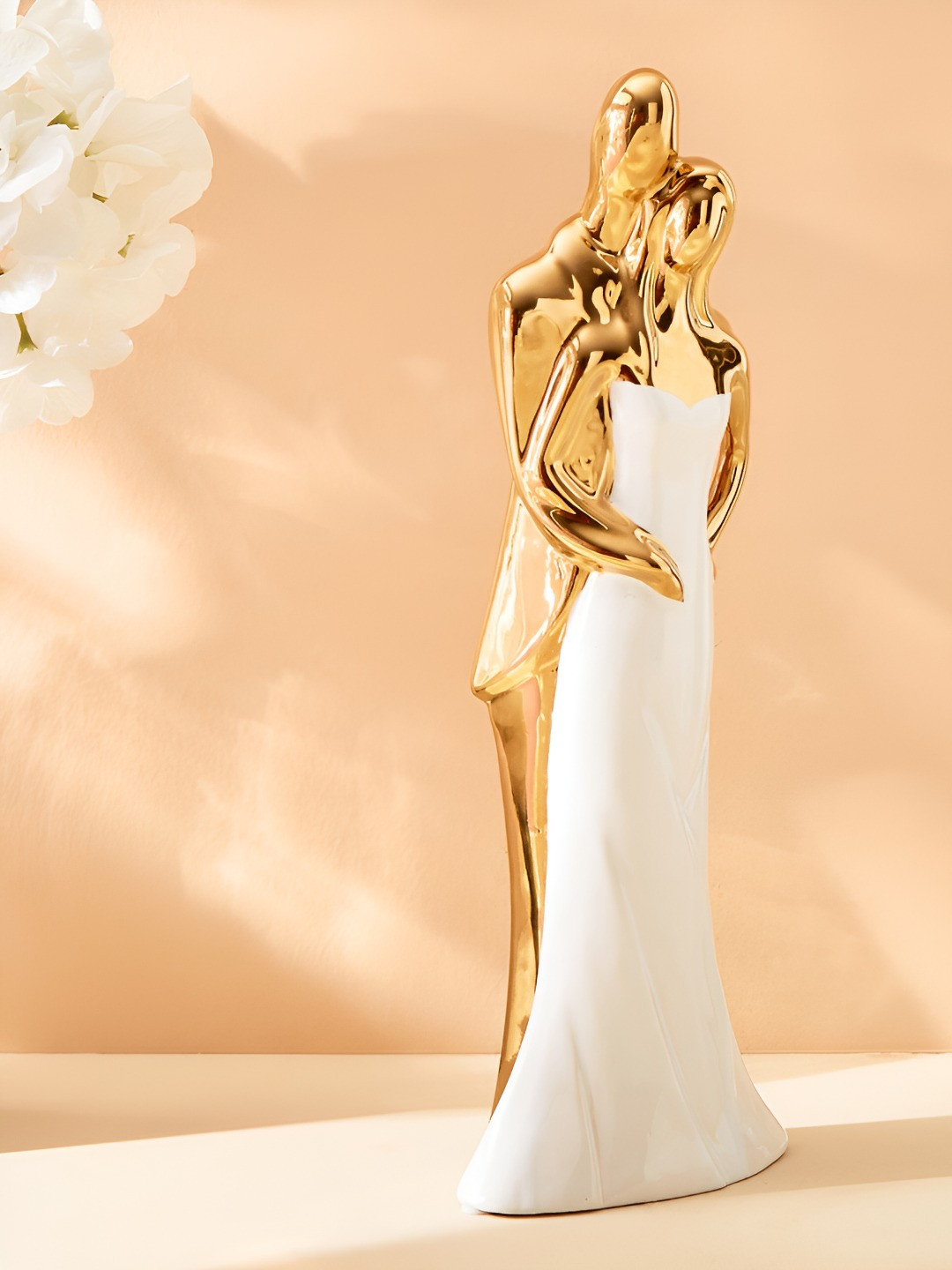 Home Centre Brighton Couple White Ceramic Glossy Bedroom Large Showpiece - 13 Inches